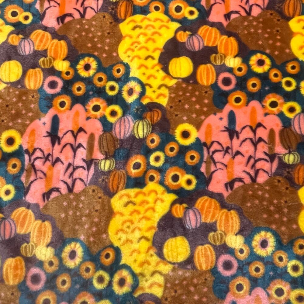 Halloween Cozy‎ Fleece Blanket Throw Sunflowers Pumpkins Orange Yellow Pink